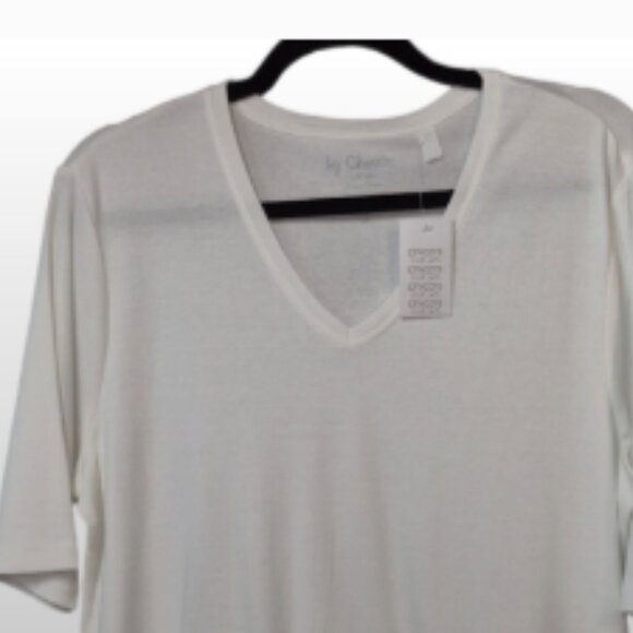 New Chico's Faye Elbow Classic Basic Knit V Neck Tee Optic White Size XL 3 - Picture 3 of 12